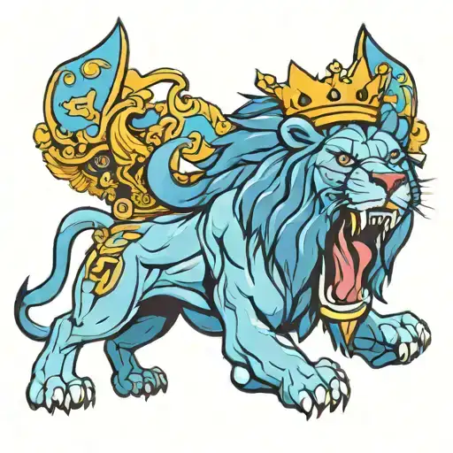 Blue Lion Roaring Wearing A Premier League Crown