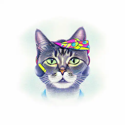Cat With A Bandana And A Microphone