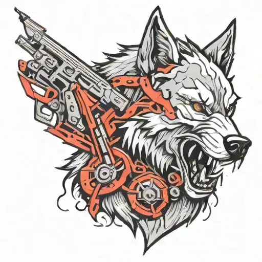 A New-school Design Of A Wolf Transforming Into A Weapon