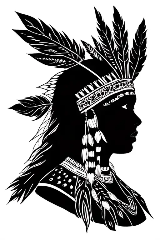 Native Girl Silhouette Made Entirely Of Black