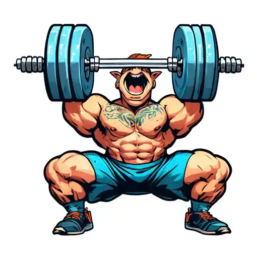 Funny Cartoon Character Lifting Weights Representing