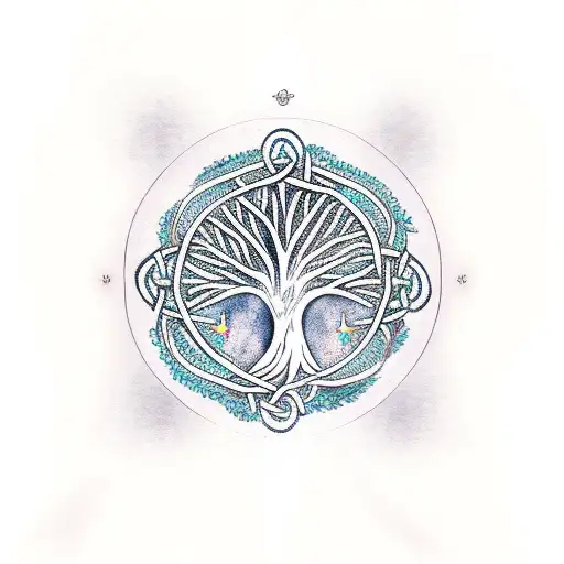 Celtic Tree Of Life With Woman Reading Against The Trunk