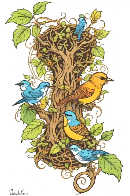Wren And Garden Of Eden Tree Of Life Colour