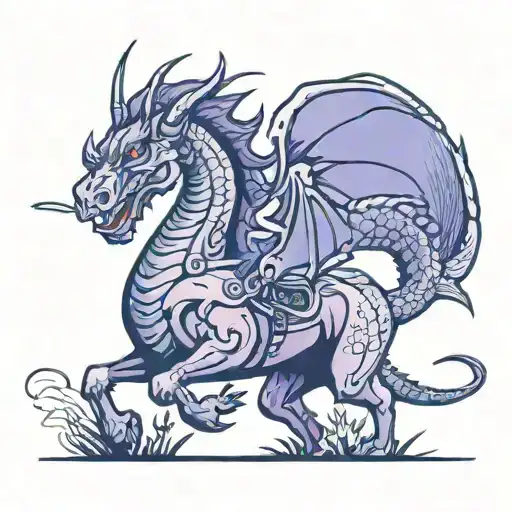 Purple Dragon With Horse Galloping Through A Field