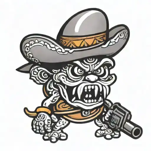 A Angry Taco Wearing A Sombrero Holding A Cigar And A Gun