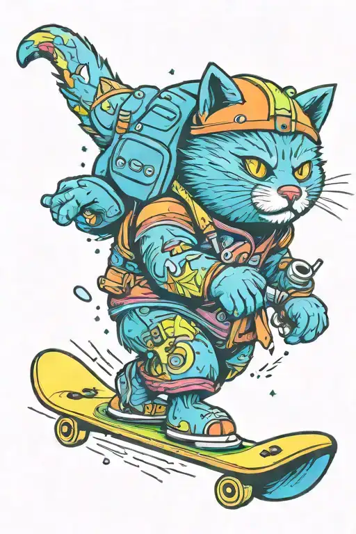 Cat Skateboard Bear Rainbow