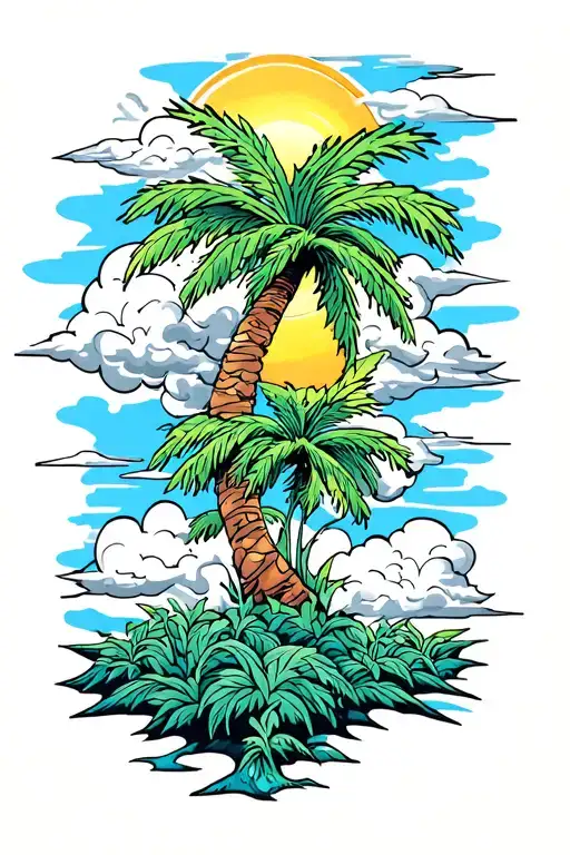 A Nigga Type Of Sleeve Tatto With Clouds And All And Put In There Too A Palm Tree Ziti A Sun