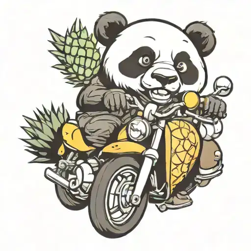 Panda Holding A Pineapple Riding A Sport Motorcycle
