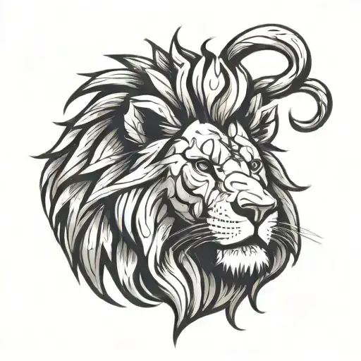 A Front Facing Lion With The Lion's Mane Made Of Flames Left Arm Sleeve
