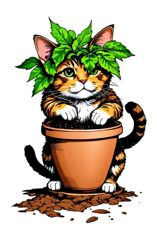 Cat Digging In Pot Plant Leaves
