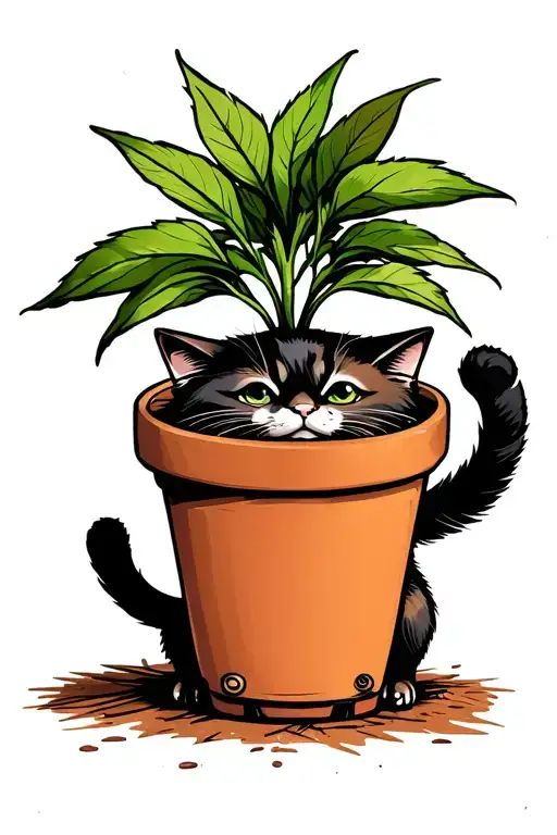 Cat In Potted Plant Digging