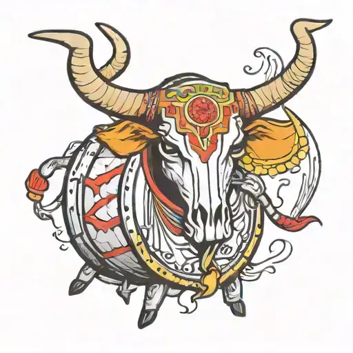 A Punjabi Dhol Drum With A Bull Skull Incorporated Into The Design