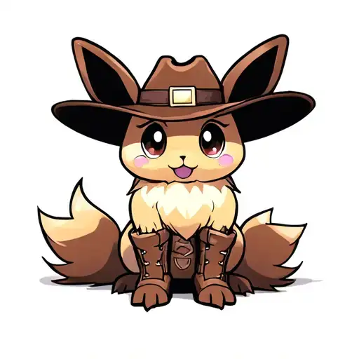 Eevee Pokemon Wearing Cowboy Hat And Cowboy Boots