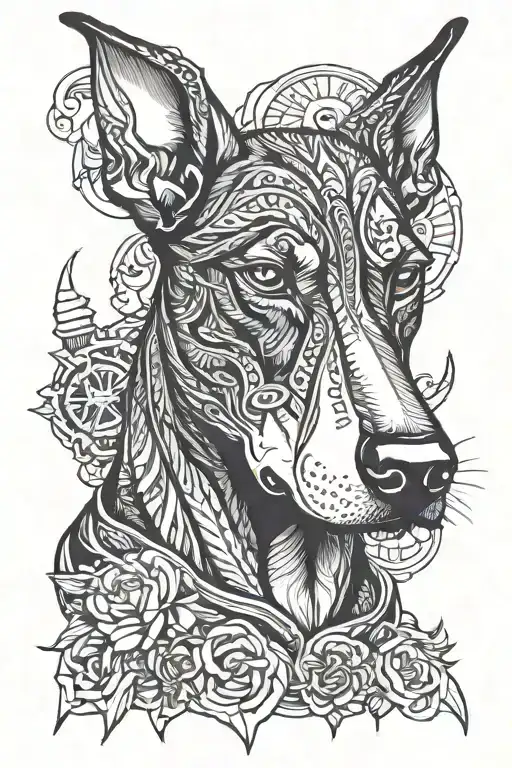 Doberman Dog Head Tattoo Holding
