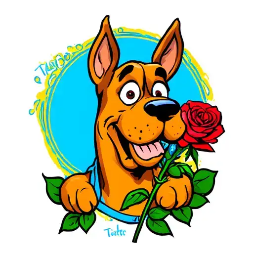 Scooby Doo Holding A Rose In His Mouth