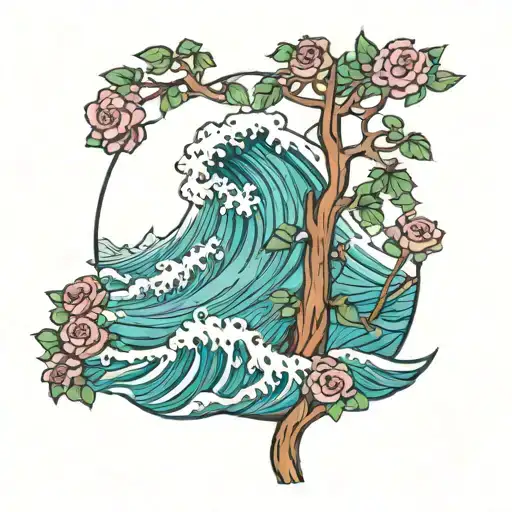 Redwood Trees And Roses And Ocean Wave Crashing