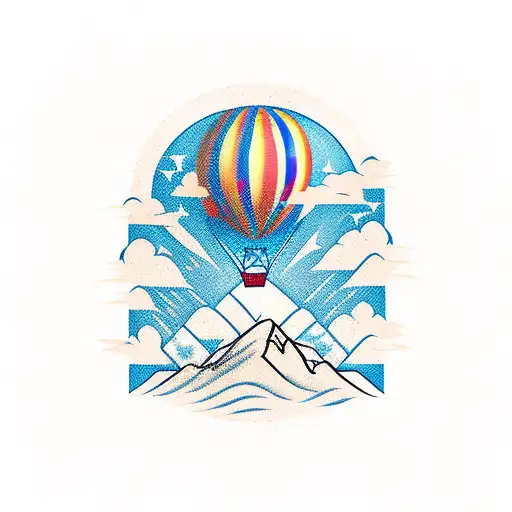 Hot Air Balloon Over Mountain