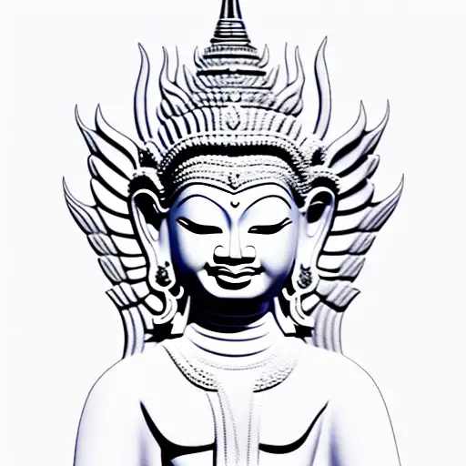 Cambodian Temple Angel Black And White