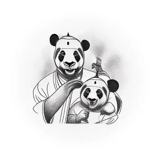 Father Panda With Daughter