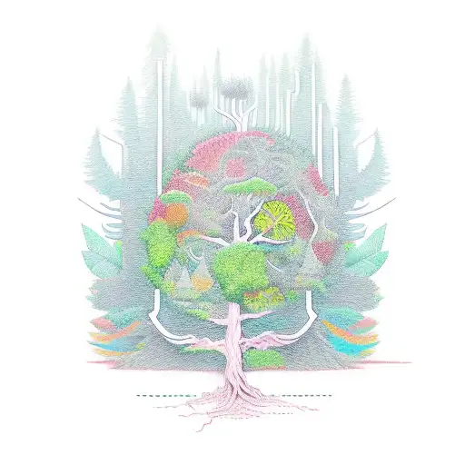 An Imaginative Tattoo Of A Tree Made Up Of Various Agricultural Tools