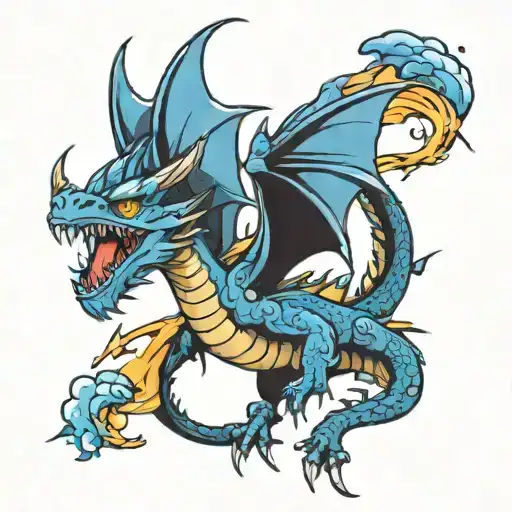 Dragon With Birds Flying And Lightnings