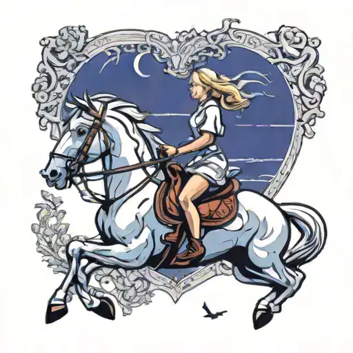 Windows With A Young Girl And A White Horse Jumping