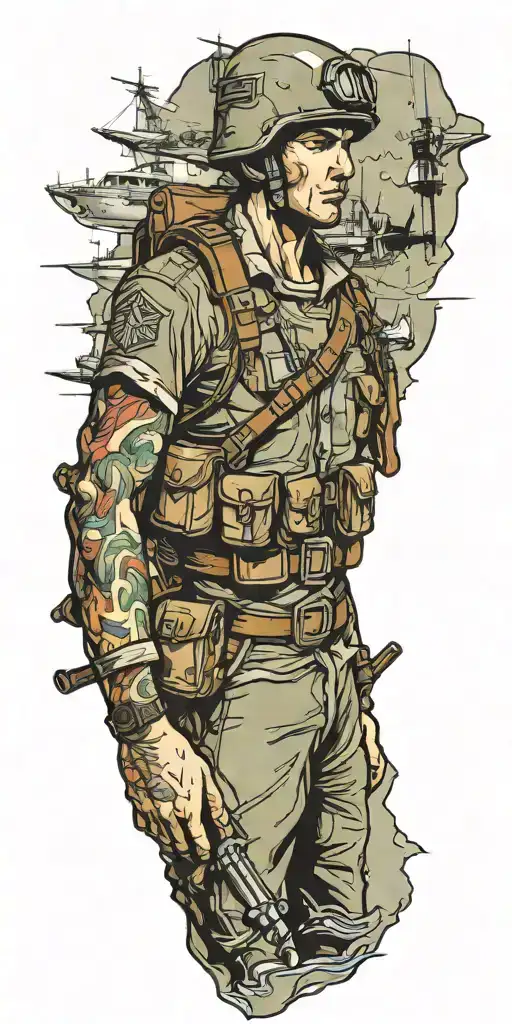 War Soldier With Boats And Planes