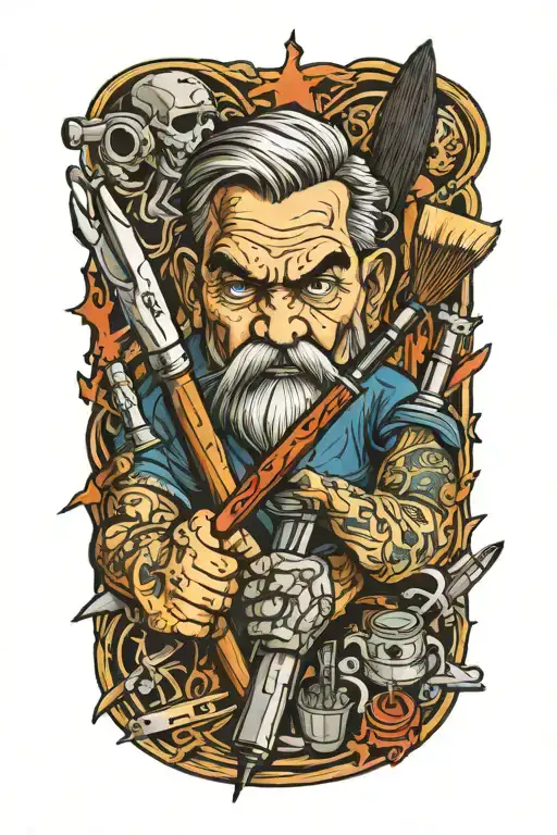 Art And Paint Brushes With Dad