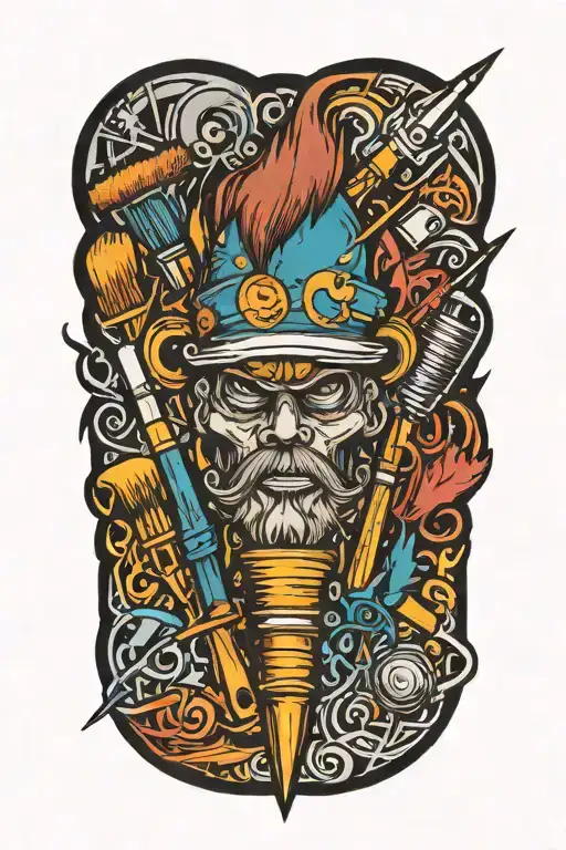 Art And Paint Brushes With Dad