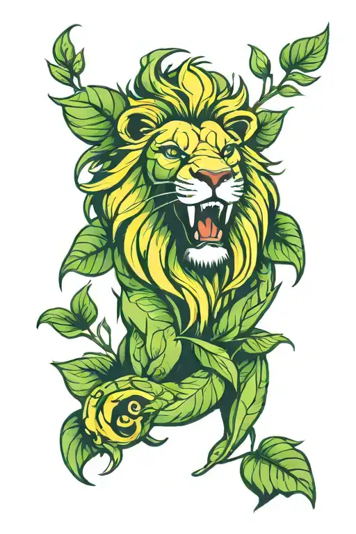 Lion Head Green Leaves