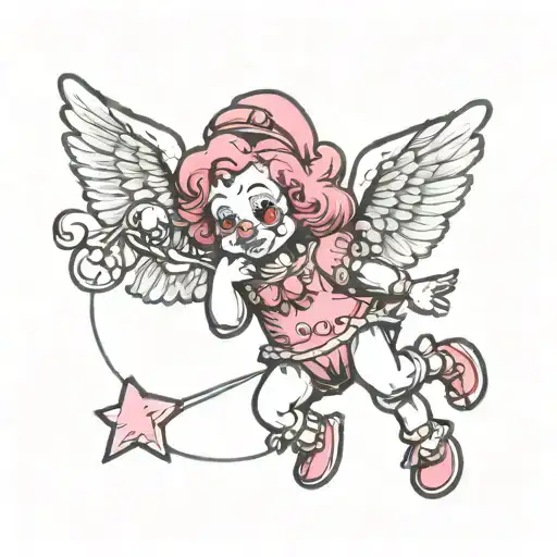 Pink And Red Cute Clown Girl Cherub Angel