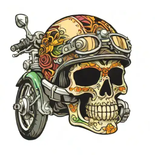 Sugar Skull Wearing Motorcycle Helmet