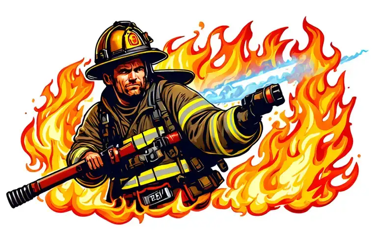 Firefighter Battling Flames