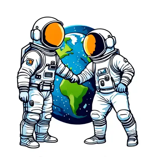 Father And Son Astronaut Looking At Earth