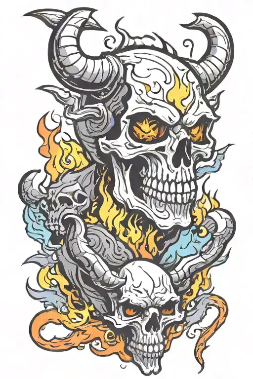 Skull And Bulls And Fire