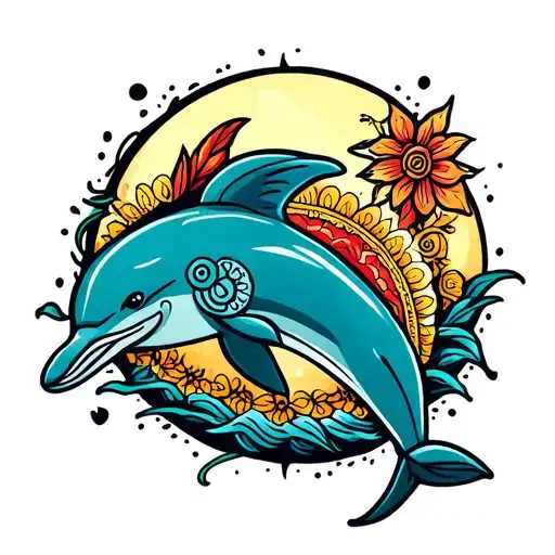 Indian Pen With Dolphin And Moon