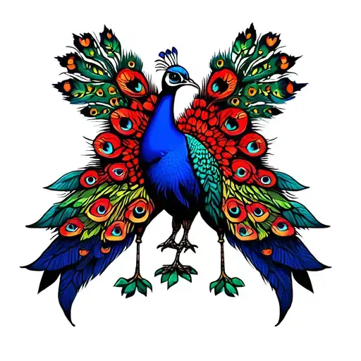 Red Peacock Tattoo On Thigh