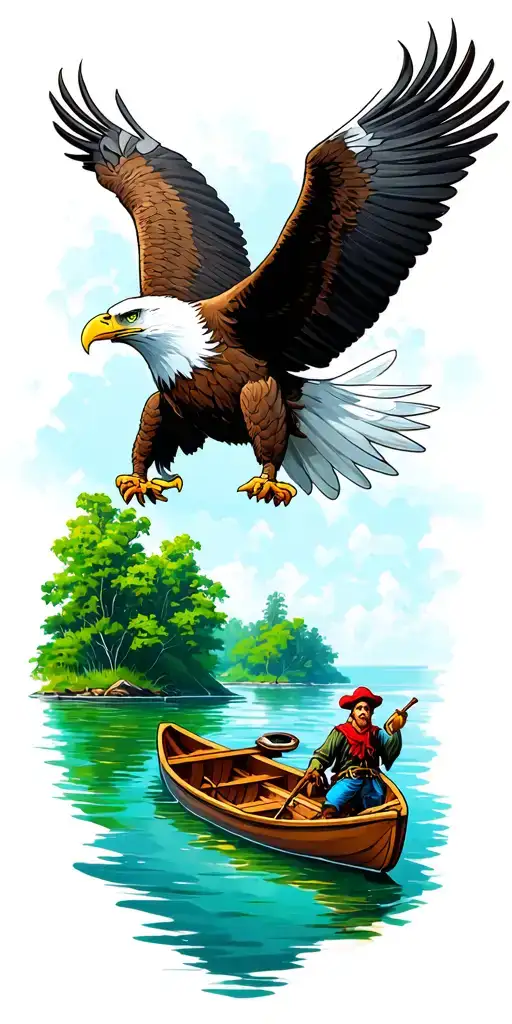 I Want A Sleeve With A Bald Eagle At The Top And A Lagoon From Peter Pan With A Pirate In A Rowboat