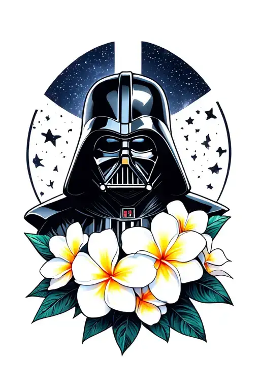 Darth Vader On Galaxy Background With Plumerias