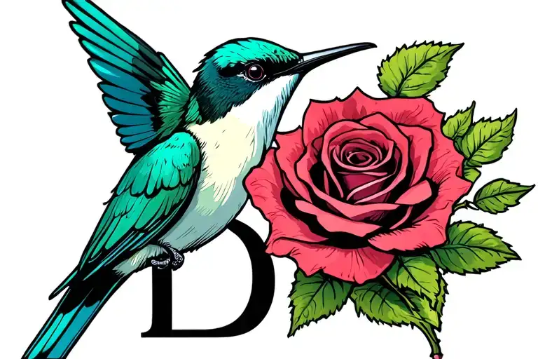 Colibri With A Rose And With The Letter D