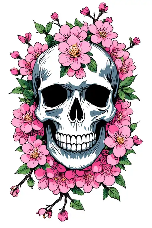 Mandala With Skull Surrounded By Cherry Blossoms