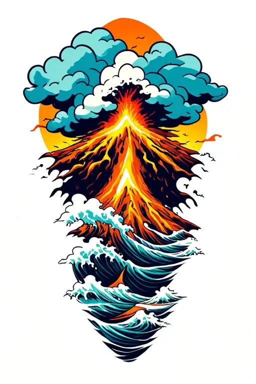 Volcano Waves Clouds