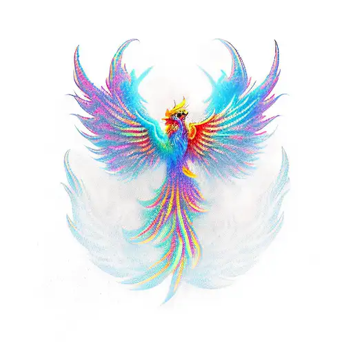 Full Color Phoenix With Wings Open Looking Majestic