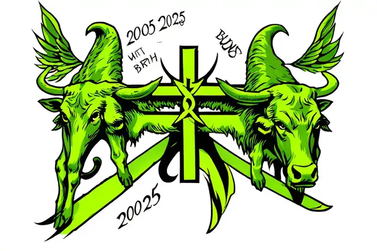 Cross With 2005-2025 With Llrw With A Buking Bull Above The Cross