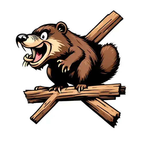 Goofy Beaver Biting On Wooden Splinters