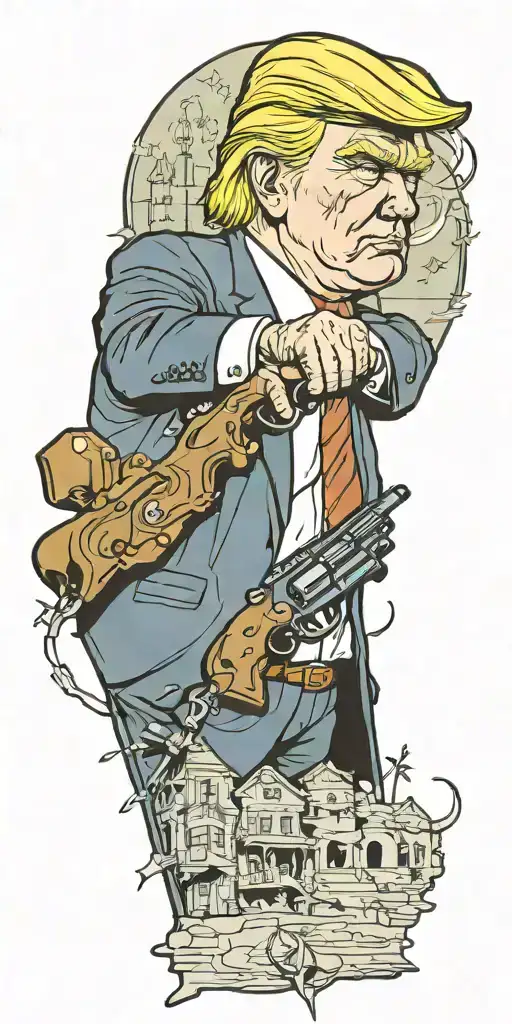Trump Holding A Gun City In Background