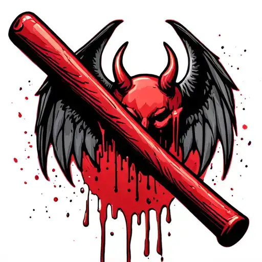 Baseball Bat Covered In Blood With Devil Wings And Horns