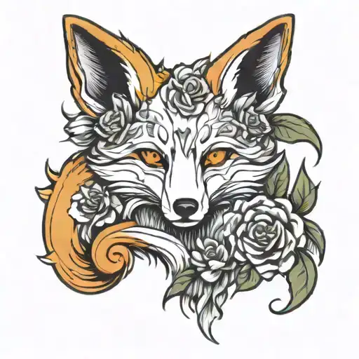 Kitsune Fox With Flowers