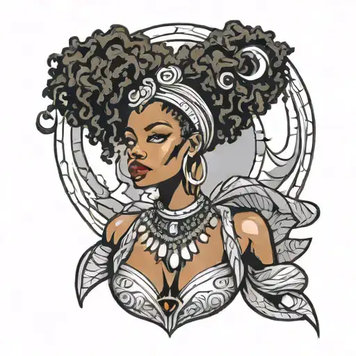 African Beautiful Fairy Woman With Afro And Crescent Moon Necklace