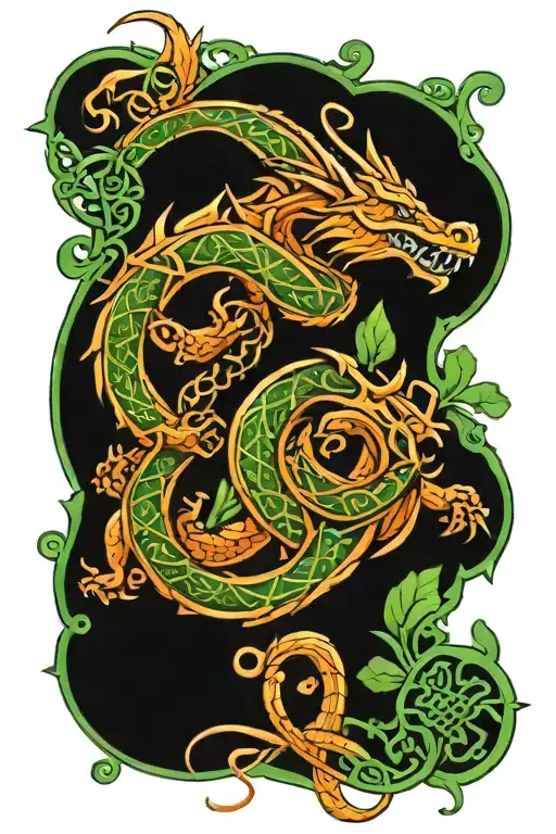 Dragons Intertwined With Shamrocks Celtic Knots